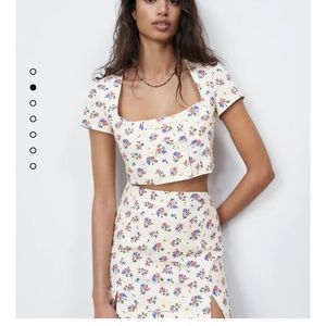 Zara linen blend floral skirt and top